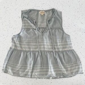 Anthropologie Cloth & Stone Blue Striped Sleeveless Babydoll Peplum Top